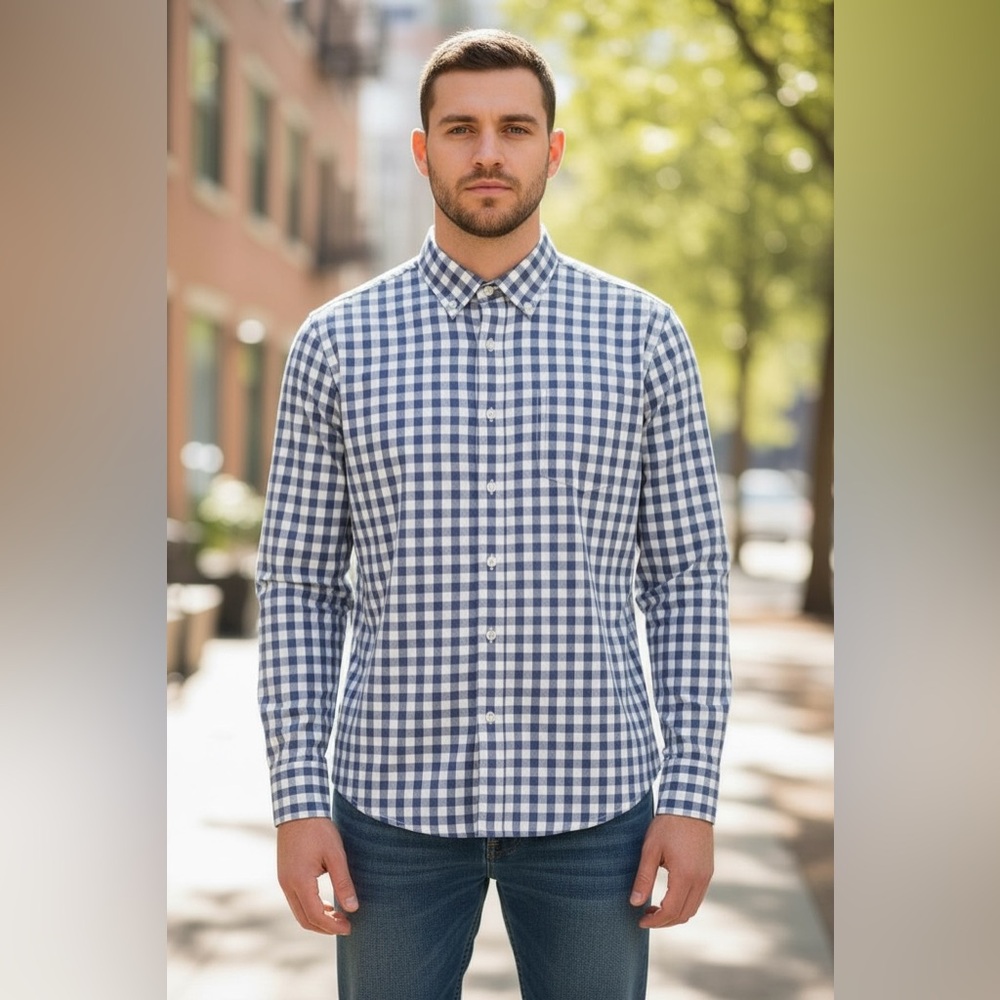 Goodthreads Grayish Blue and White Plaid Shirt